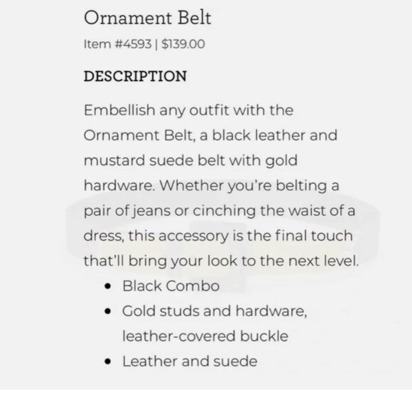 NWT $139 CAbi Ornament Belt Style #4593 Leather Suede Mustard Yellow main image 5